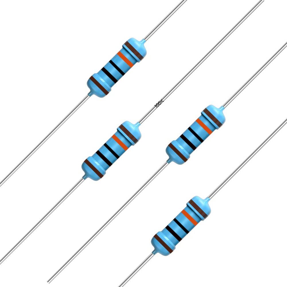 Photo 1 of 100PCS 100K ohm Resistor 1/4w (0.25 Watt) ±1% Tolerance Metal Film Fixed Resistors, Over 200 Multiple Values (0~22M ohm) of Resistance Optional (100K ohm,100K R,100K ?)