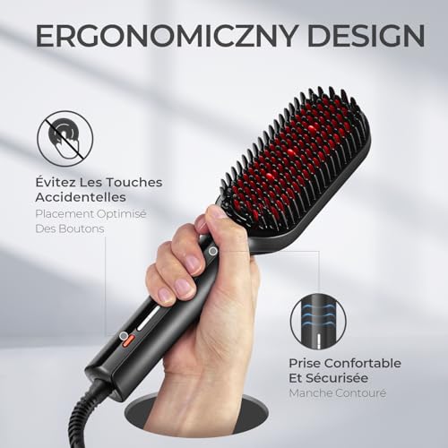 TYMO Ionic Hair Straightening Brush - TYMO Ionic Plus Professional Hair Straightener, Quick Styling, 16 Temperatures, 80-230°C, LCD Display, Double Voltage, Fast Heating, Anti-scald, Straightening Iron