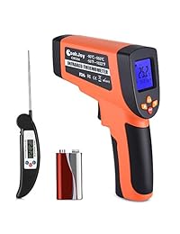 COOKJOY   Termómetro de infrarrojos digital, doble láser sin contacto, pistola de temperatura por infrarrojos ajustable, Emisividad   58°F~1022°F ( 58.0 °F ~1,022.0 °F) con termómetro de lectura instantánea para carne para cocina y barbacoa