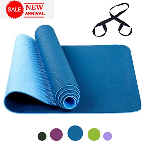 FARLAND Non Slip Yoga Mat with Carrying Strap - Eco Friendly TPE Workout Mat Exercise Mat,Anti-tear Hot Pilates Fitness Yoga Mat in Home & Gym (Blue) - Thumbnail 7