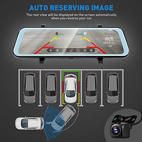 AUTOLOVER Mirror Dash Camera 9.66 inch Backup Camera 1080P Dash Cam Front and Rear Full Touch Screen Rear View Mirror Camera with Loop Recording, Parking Monitor, Night Vision, Waterproof Rear Camera