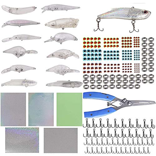 291stk unlackierte Angelköder Blank Crankbaits Minnow Kunstköder Kit Angelzange Drillingshaken Spaltringe Angelköder…