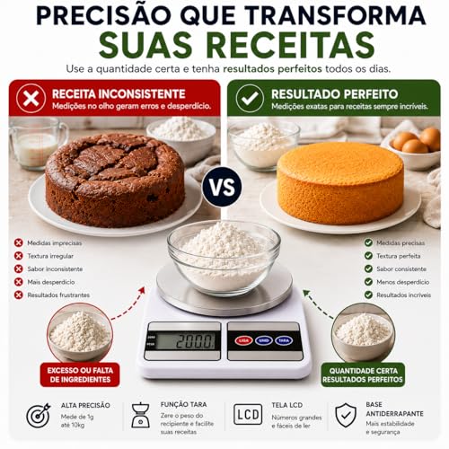 Balança Digital de Cozinha Alta Precisão até 10kg com Função Tara e Display LCD – Ideal para Receitas, Dieta e Controle Alimentar