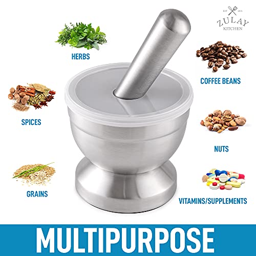 Zulay Kitchen 4Inch Stainless Steel Mortar and Pestle Set Small 1