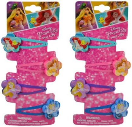 Hair Snap Clips Barrets with Plastic Motifs (8 Clips, Disney Princess (Flower Shape))