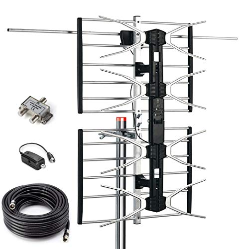 CeKay Outdoor Digital HD TV Antenna with High Gain and Low Noise Amplifier for UHF/VHF - Long Range, Mounting Pole, 60FT RG6 Coaxial Cable, 2 Way Splitter, Easy Installation