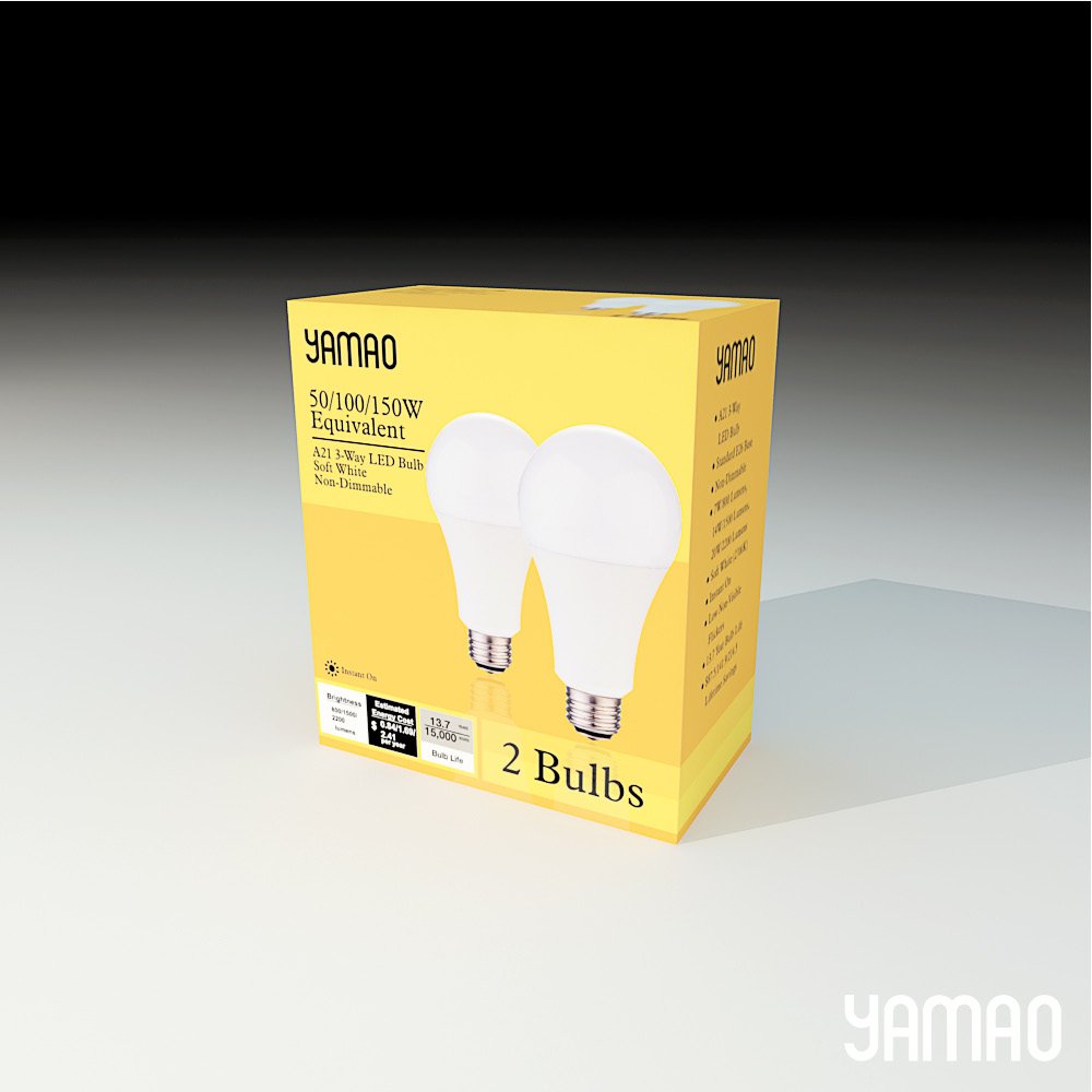 LED Light Bulbs 3-Way 50/100/150W Equivalent YAMAO A21 2700K Soft White Light Bulbs UL Listed 800/1500/2200LM (2 Pack)