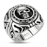 STR-0156 Stainless Steel Skull Shield Wide Cast Biker Ring