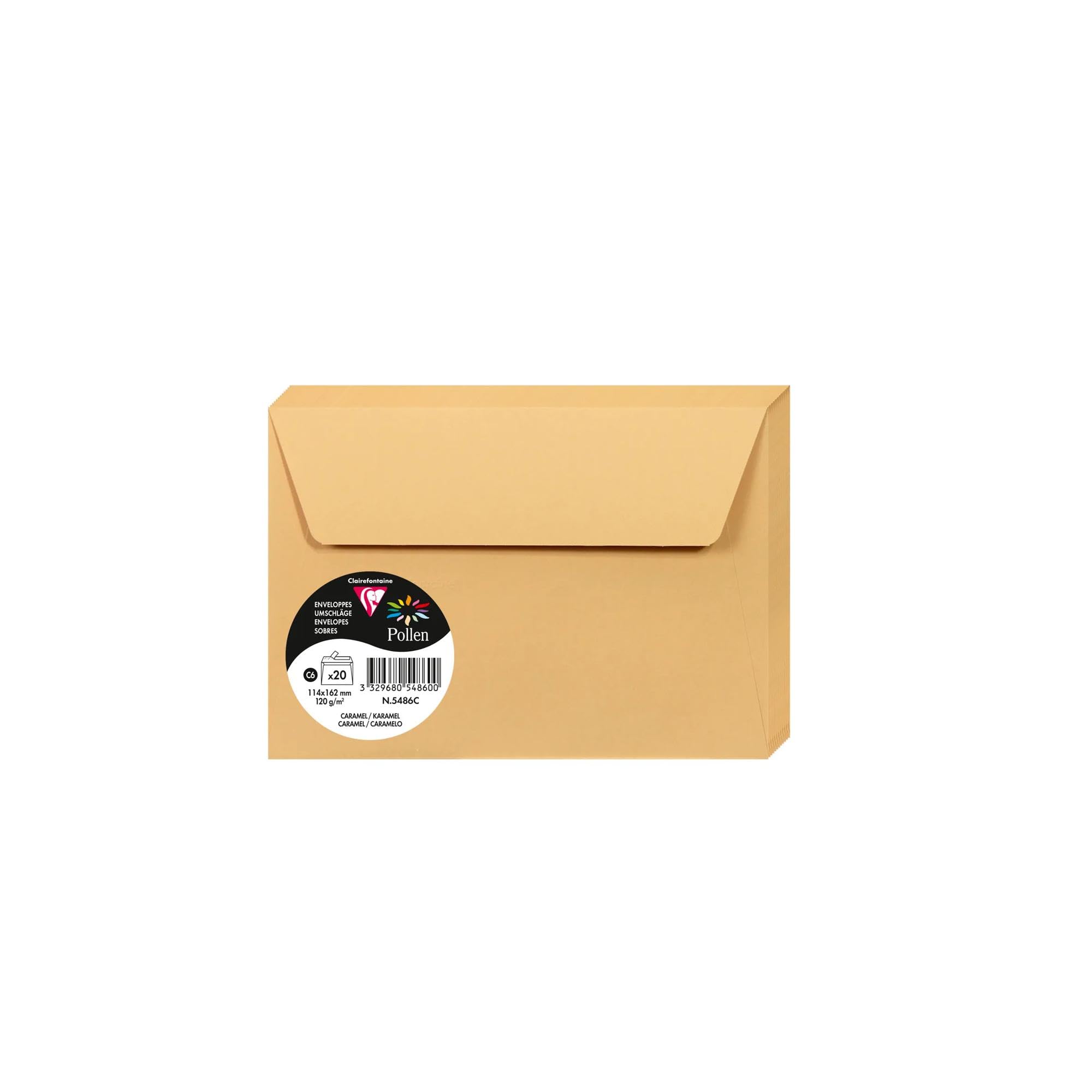 Clairefontaine 5486C Pack of 20 Self-Adhesive Envelopes Format C6 11,4x16,2cm 120gsm Colour Caramel Invitation Events Correspondence Pollen Range Premium Paper