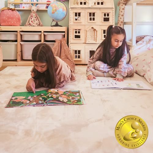 Premium Large Coral Velvet Baby Play Mat 280x200x2.5cm, Beige – High-Density Memory Foam Area Rug – Stylish Playmat for Floor with Non-Slip Backing for Crawling, Soft Play & Tummy Time - Easy Care Rug