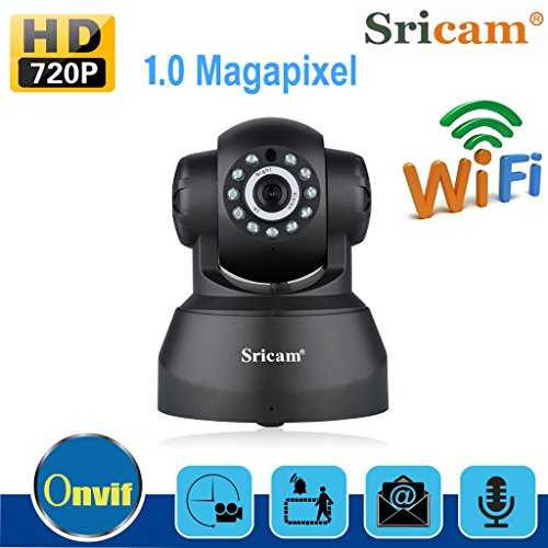 Sricam SP012 720P Pan/Tilt Indoor Wireless IP Camera WiFi Network Support P2P APP Night Vision Two Way Audio Home Security Monitor Cameras (Black)