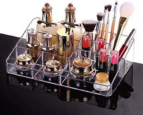 PP Plastic Makeup Palette Organizer,Cosmetics Makeup and Jewelry Storage Case Display Sets,8 Grid Makeup Organizer,12.2" x 7.7"x 3.1",Set Of 1 -Transparent