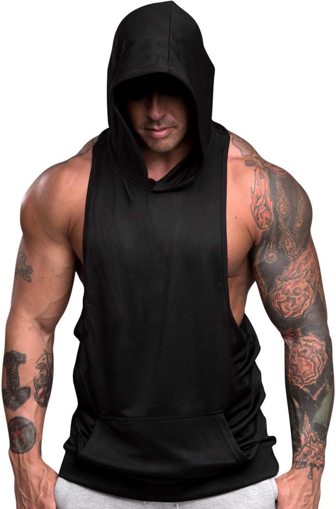 nine bull Men's Workout Hooded Tank Tops Sleeveless Gym Hoodies Bodybuilding Muscle Sleeveless T-Shirts