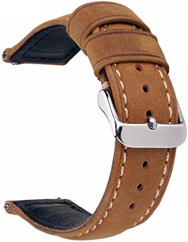 Izasky 20mm 22mm Replacement Watch Bands Genuine Leather Light Brown Dark Matte Retro Leather Watch Strap with Quick Release Spring Bar