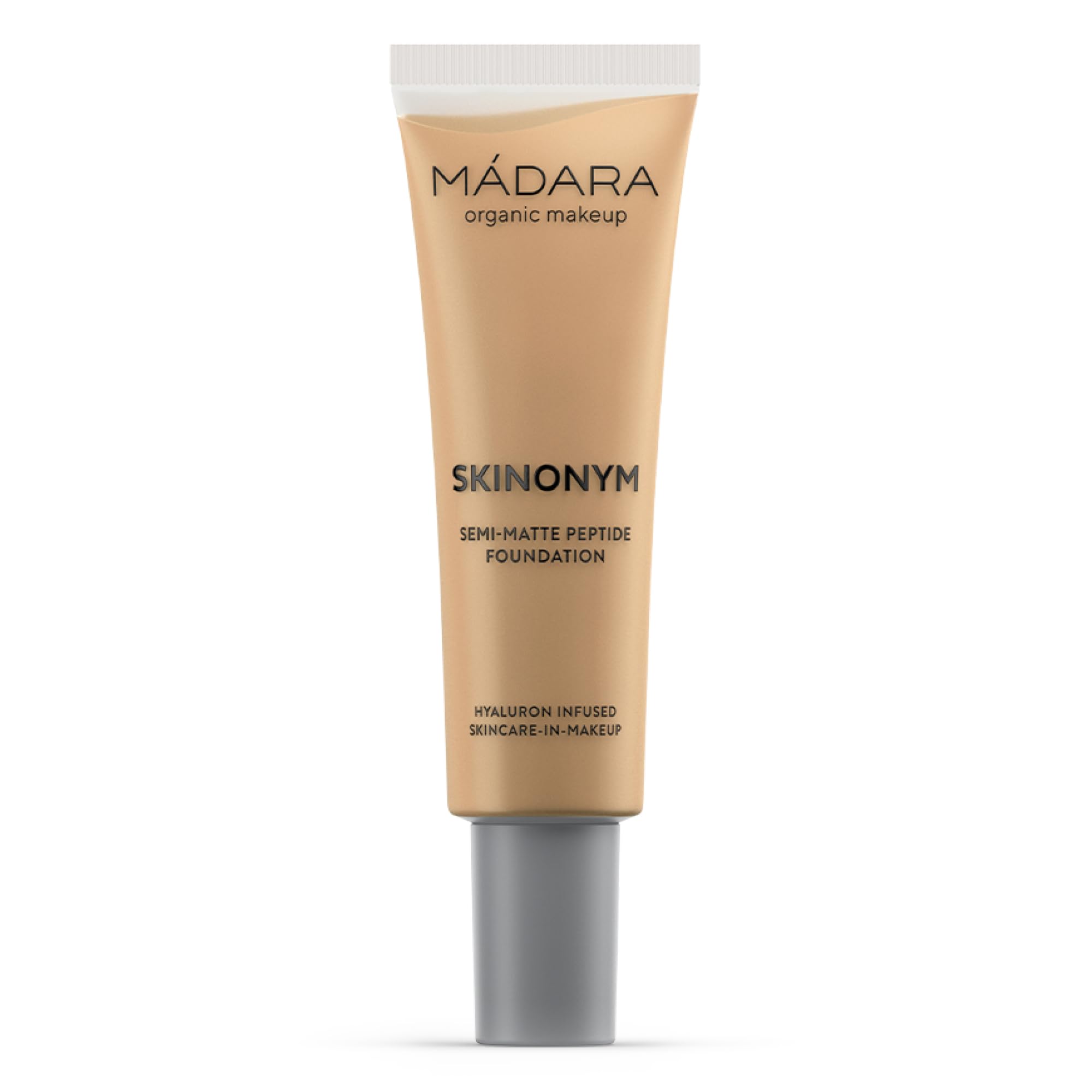 MÁDARA Organic Skincare |SKINONYM Semi-Matte Peptide Foundation, #50 Golden Sand, 30ml – Boosted by Potent Skincare Actives, Adapts to the Skin's Texture, Dermatologically Tested.