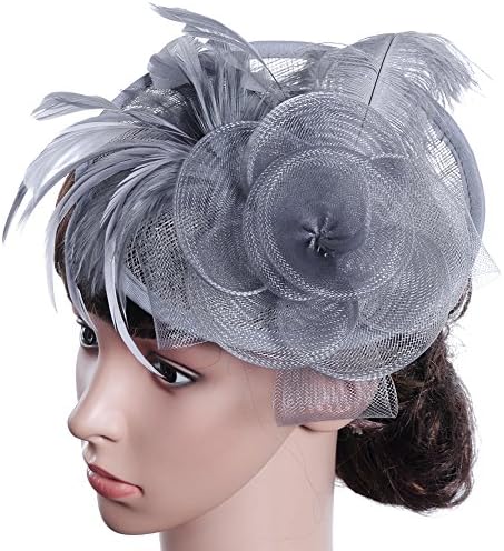 Edison88 Net Feather Women Fascinator Elegant Headband Clip Wedding Bridal Ladies Tea Party Church Hat
