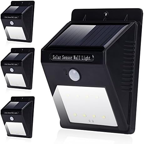 vTopTek Solar Garden Lights, 8 LED Outdoor Waterproof Wireless Solar Powered LED Night Light Motion Sensor Wall Mount Light Outdoor for Patio Deck Yard Driveway Fence Garden (4 PACK)