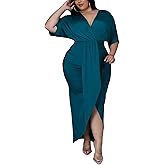 Sexy Plus Size Maxi Dress for Curvy Women V Neck Short Sleeve Wedding Guest Dress Party Dress