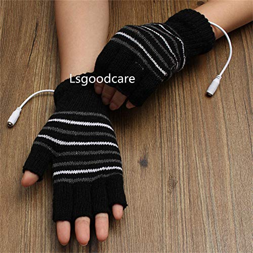 Lsgoodcare Black USB 2.0 Stripe Pattern Fingerless Heating Knitting Wool Hands Warm Gloves Gloves - Thumbnail 6