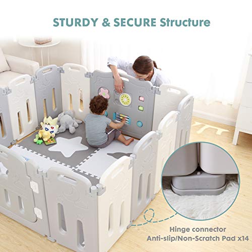 Foldable Baby Playpen Kids 14 Panel Activity Centre Safety Play Yard, Home Indoor Outdoor New Pen (Moon and Star)