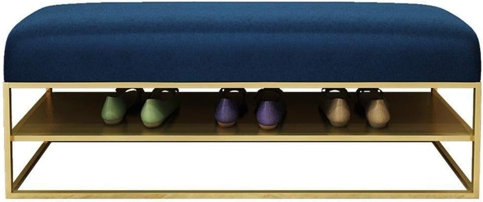 LAOSUNJIA Metal Shoe Bench 2-layer Shoe Rack Bed End Stool Rest Stool Upholstered Tufted Bench Ottoman Bench With Padded Seat For Hallway Door Entryway (Color : Blue, Size : 120x35x45cm)