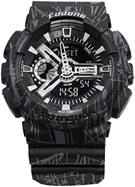 FODONG Mens Sport Watch Dual Display Time Water Resistant Sports Watch Multifunction Casual LED Electronic Wristwatches with Silicone Band Back Light Alarm Black