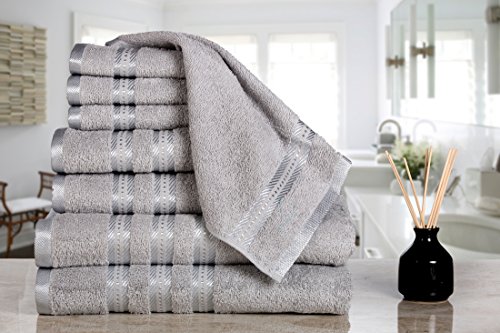 Casa Lino -100%Cotton, Fade Resistant, Highly Absorbent, 8 Piece towel set, 2 Bath towels, 2 Hand Towels, 4 Washcloths, Machine washable, Hotel quality, Soft absorbent Towel Gift Set -Diana collection