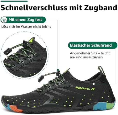 Badeschuhe Damen Herren Wasserschuhe Schwimmschuhe Schnelltrocken Aquaschuhe Strandschuhe Leicht Neoprenschuhe Surfschuhe rutschfeste Tauchschuhe Wassersportschuhe Stil 1:Schwarz Gr.42 EU
