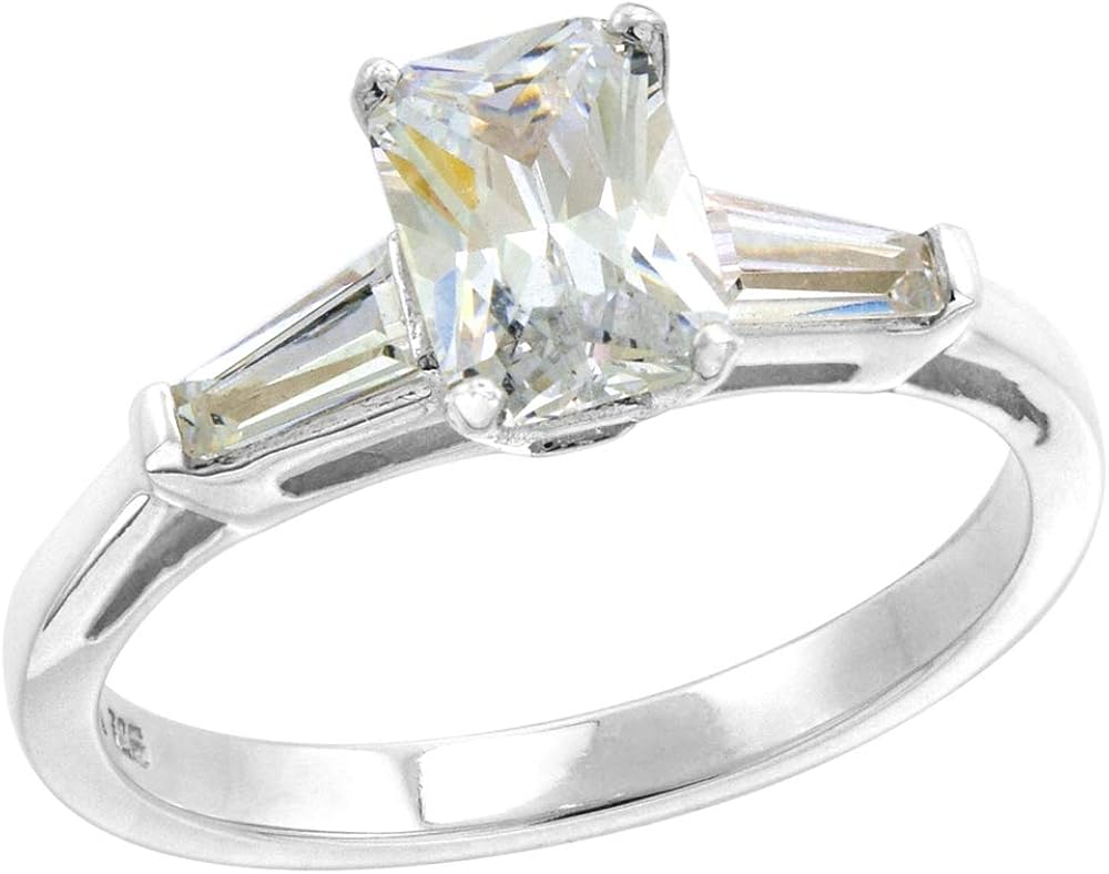 Sterling Silver Cz Tapered Baguette 3 Stone Radiant Cut Engagement Sterling Silver Cz Tapered Baguette 3 Stone Radiant Cut Engagement