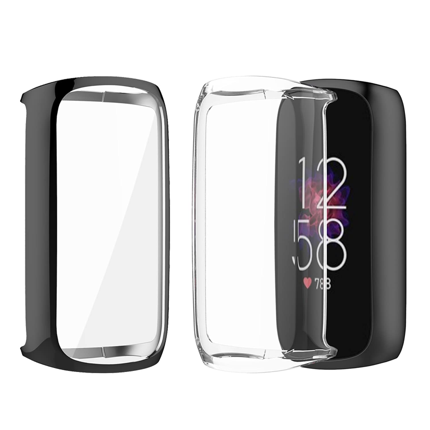 Chofit Cases Compatible with Fitbit Luxe Case, Screen Protector TPU Plated Protective Case Protector Cover Armor Shell for Luxe Activity Tracker (Black+Clear)
