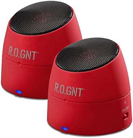 R.O.GNT Portable Wired MP3 Twin Capsule Speakers for Mobile Devices, Smartphone, iPhone and Tablet, Laptop, Notebook (Wired, Twin Capsules) (Red Twin)