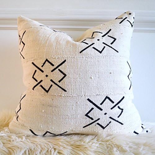 20x20 White and Black Vintage Mali Mudcloth Square Pillow Cover