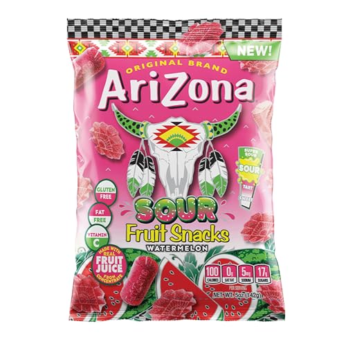 ARIZONA FRUIT SNACKS, SOUR WATERMELON – NEW – 5 OUNCE BAGS (PACK OF 12) – GLUTEN FREE – GUMMY CHEWS
