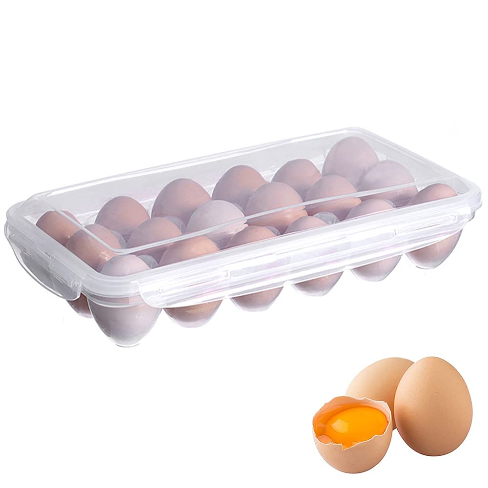 18 Grid Egg Carrier Container, Plastic Holder Trays, Storage Box, Portable Stackable Transparent Refrigerator Organizer With Lid for Protection, Keeping Eggs Fresh