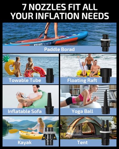 Swonder Seawolf Dual-Power Paddle Board Pump, 2X Faster Electric Air Pump for SUP & Kayak, 20 PSI with Dual Cylinders, Active Cooling, 6000mAh Battery & Car Adapter, Plug Adaptable Up to 17V DC