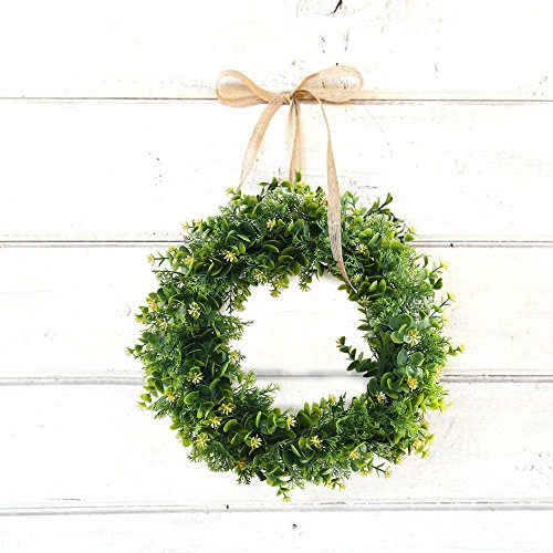 Nahuaa 17" Artificial Eucalyptus Front Door Wreath with Yellow Flowers Spring Farmhouse Garland Home Office Housewarming Gift Greenery Decor