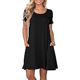 WNEEDU Women's Summer Casual T Shirt Dresses Short Sleeve Swing Dress with Pockets