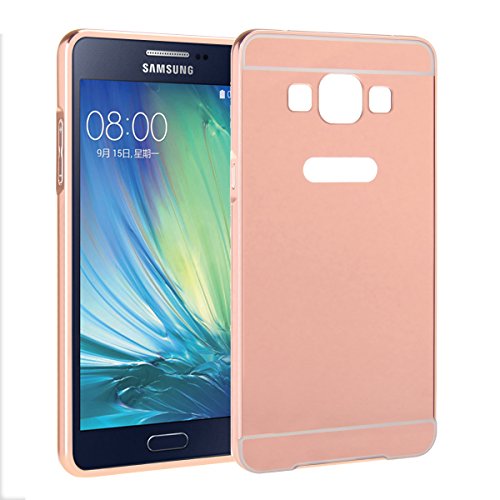 Galaxy A5 Case, Moonmini Ultra Thin Light Weight Aluminum Metal Frame Bumper Case + Mirror Effect Hard Back Cover Protector for Samsung Galaxy A5 - Rose Gold