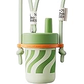 CHAKO LAB Kids Water Bottle with Carrying Rope and Straps | Ceramic liner 16oz for School and Trvels | Two Travel Carrying Options | Avocado Green