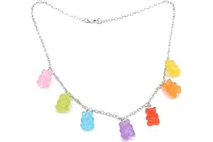 7 Colors Cute Gummy Bear Necklace Colorful Resin Bear Pendant Necklace Cute Sparkly Bear Necklace for Women Girls Convenient 