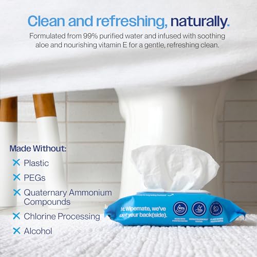 WIPEMATE ULTRA FLUSHABLE BUTT WIPES, SOOTHING VITAMIN E & ALOE, 99% WATER, COCONUT SCENT PREMIUM SUPER SOFT HYGIENE WIPES, SEPTIC & SEWER SAFE, 1 PREMIUM FLIP-TOP PACKS (60) CT