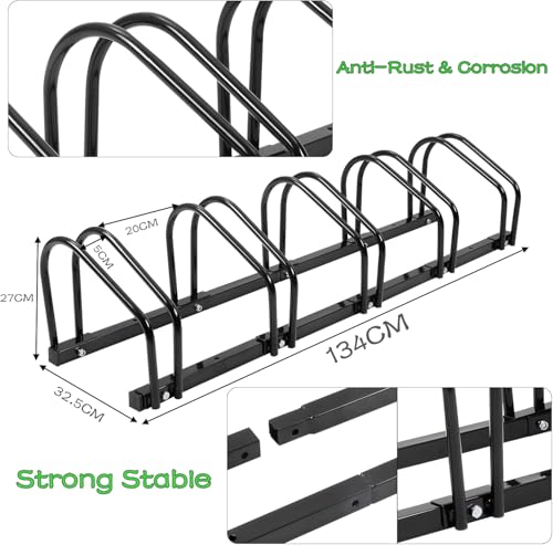 Beauenty 5 Bike Floor Parking Rack Stand,Bike Storage Stand Indoor/Outdoor Bicycle Storage Organizer Bike Front & Rear Wheel Rack Garage Parking Holder for Home Adult Kids Mountain Bike Road Bike