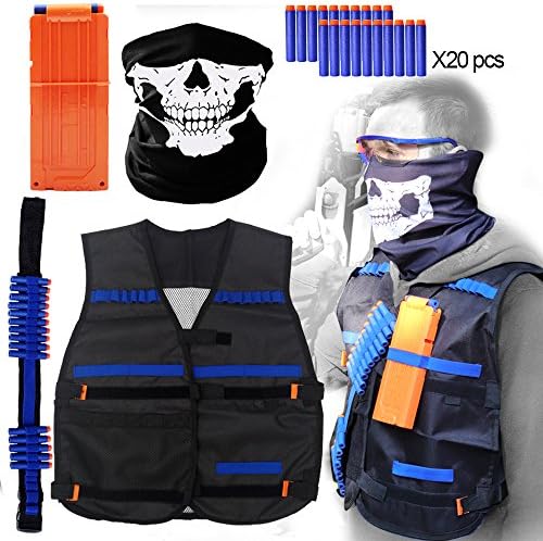 DILIMI Tactical Vest Kit for Nerf N-Strike Elite Series Blasters with 20pcs Darts +12-Darts Quick Reload Clip + Adjustable Darts Bullet-Belts(Gun Not Included)