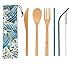 UPTRUST 2 Set Bamboo Cutlery Set Bamboo travel Utensils reusable bamboo utensils with case, 7.8 Inches Bamboo Knife, Fork, Spoon, 3 colors Metal Straw Portable Travel Set (Rainbow Straw)