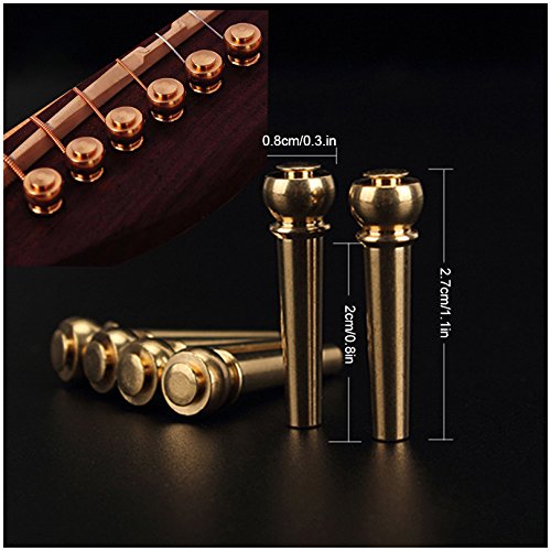ALLCACA Guitar Bridge Pins Brass Guitar Bridge Pin Set Guitar Replacement Parts, Set of 6 - Thumbnail 6