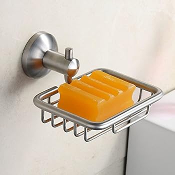 HASKO Super Strong Suction Soap Dish With Hooks – Stainless Steel SS304, Rustproof For Shower & Kitchen