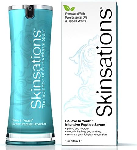 SkinsationsBelieve In Youth - Peptide Serum (1oz) Anti Aging Wrinkle Reducing Cream for Face & Eye Area, 70% Organic, Moisturizing, Absorbs Easily, Leaves Layer of Natural Protection