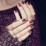 Yean Set of 24 Bridal False Nails Black Red Gradual Change Color Nail Vintage Short Fake Nail Tips Nail strips with Glue and Adhesive Tab for women and girls