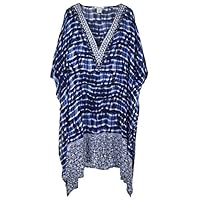 Moss Rose Beach Cover Ups Swimsuit V Neck Ethnic Print Elegant Swimdress Blue