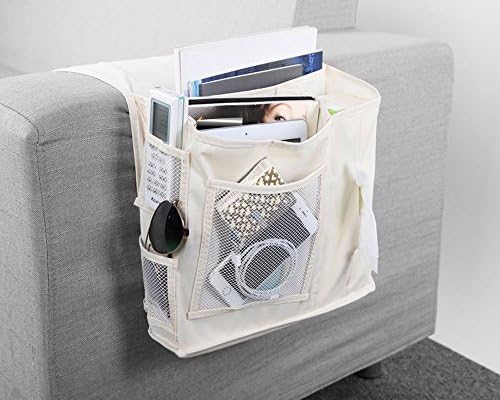 6 Pocket Bedside Storage Bag Hang Sundries ,Magazines, Phone,tissue Holder Organizer Mattress Book Remote Caddy Gearbox Bedside Storage Caddy Sofa Pouch,Kahki